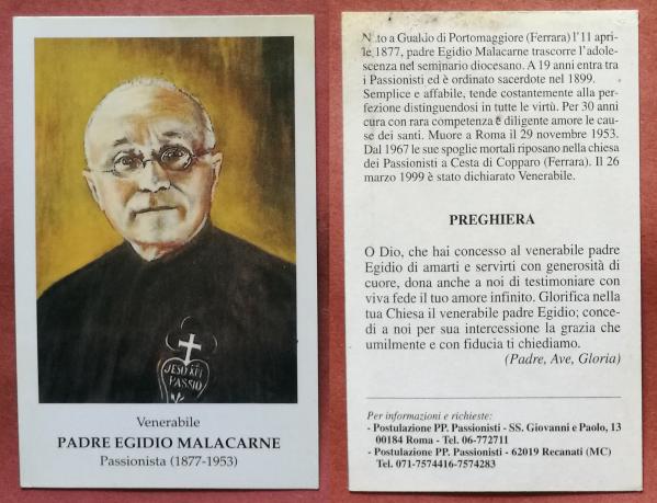 Santino holy card venerabile padre egidio malacarne